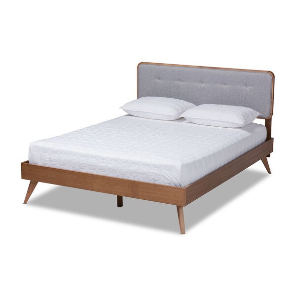 Baxton Studio Dilara Light Grey Upholstered Walnut Finished Queen Size Platform Bed 156-9408-9441 - main